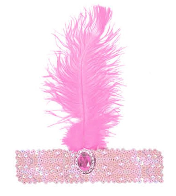 WIDE FLAPPER HEADBAND Feather Sequin Costume Gatsby Charleston Headpiece 1920s - Light Pink - NuSea