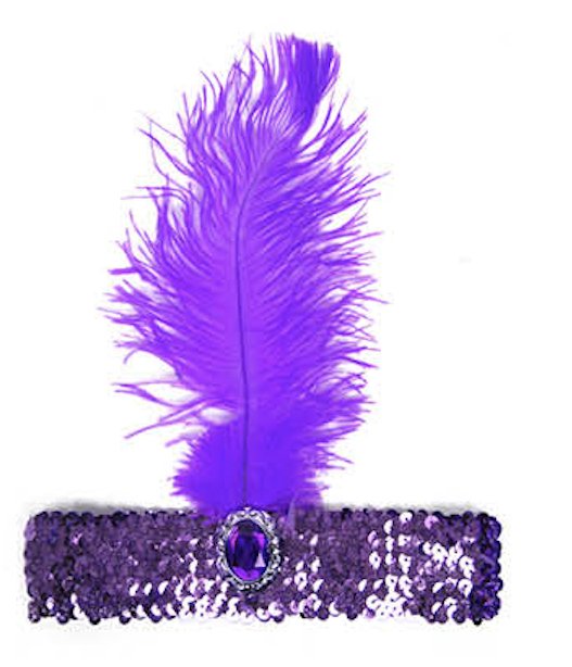 WIDE FLAPPER HEADBAND Feather Sequin Costume Gatsby Charleston Headpiece 1920s - Purple - NuSea