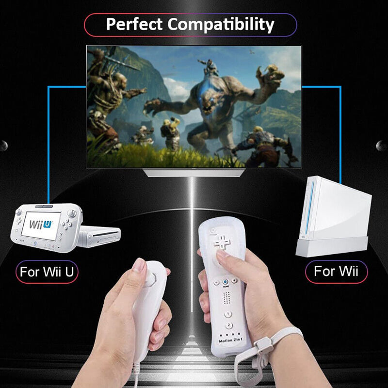 Wireless Remote Controller and Nunchuck for Nintendo Wii/Wii U Video Game Gamepads Motion Plus - NuSea