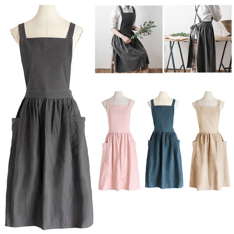 Women Cotton Linen Cross Apron Housework Baking Protector - NuSea