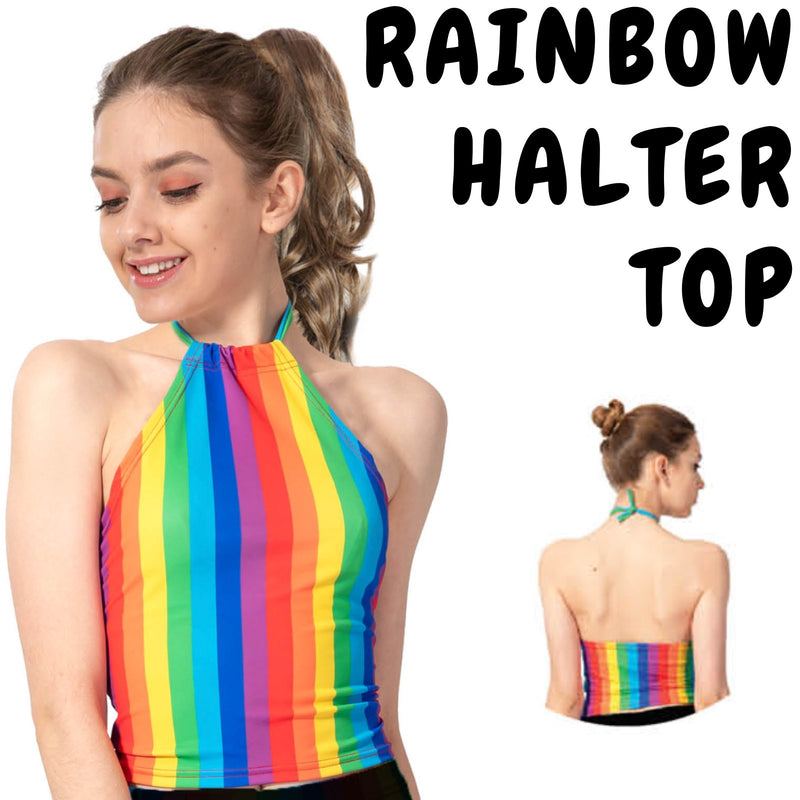 Womens RAINBOW HALTER Top LGBT Gay Lesbian Gay Pride Tank T - Shirt - NuSea