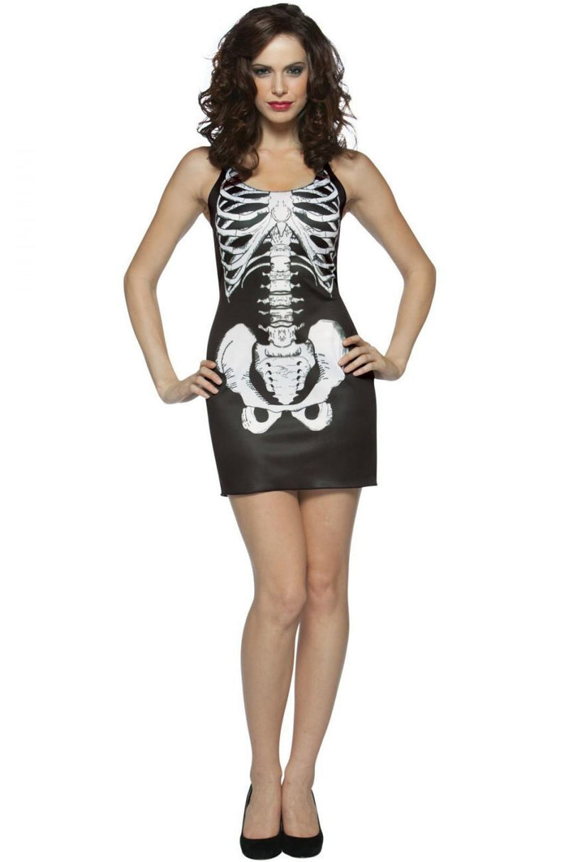 Womens SKELETON COSTUME Halloween Bones Tank Dress Black White Party - NuSea