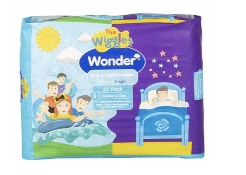 Wonder Pk25 the Wiggles Day & Night Nappies Diapers Crawler 6 - 11 Kg Size 3 - NuSea