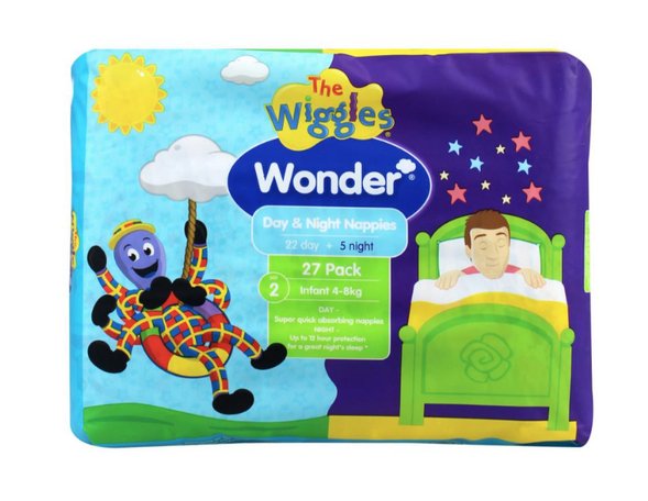 Wonder Pk27 the Wiggles Day & Night Nappies Diapers Infant 4 - 8 Kg Size 2 - NuSea