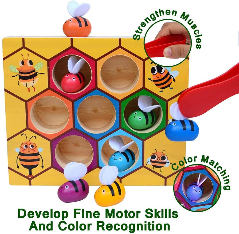 Wooden Bee Toddler Fine Motor Skill Toy - (Montessori Wooden Puzzle Early Learning Preschool Educational Kids) - NuSea