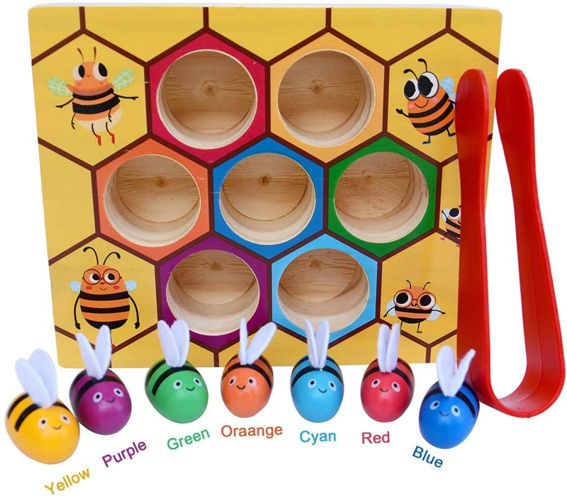 Wooden Bee Toddler Fine Motor Skill Toy - (Montessori Wooden Puzzle Early Learning Preschool Educational Kids) - NuSea