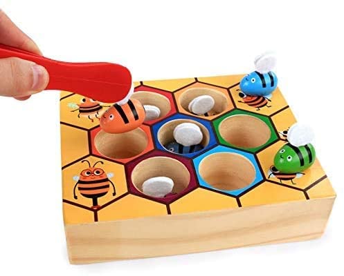 Wooden Bee Toddler Fine Motor Skill Toy - (Montessori Wooden Puzzle Early Learning Preschool Educational Kids) - NuSea