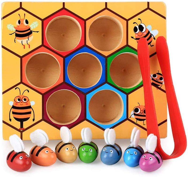 Wooden Bee Toddler Fine Motor Skill Toy - (Montessori Wooden Puzzle Early Learning Preschool Educational Kids) - NuSea