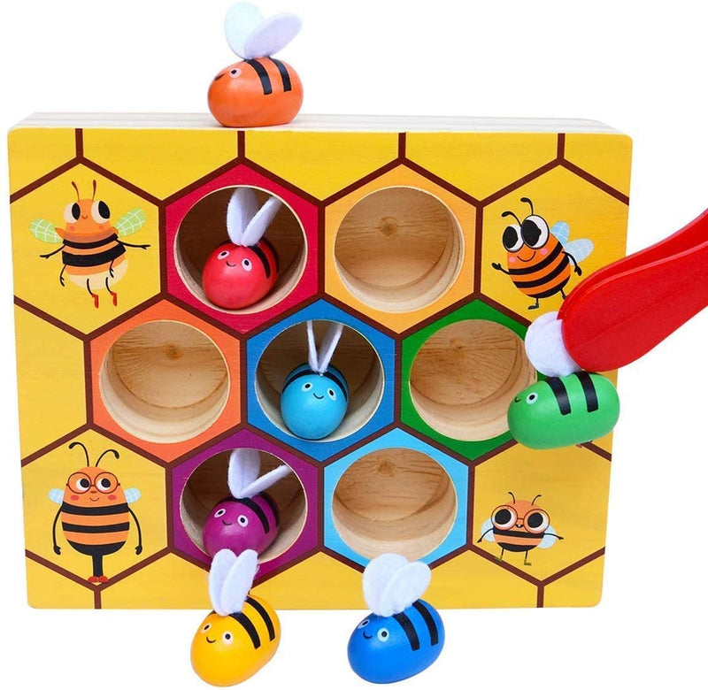 Wooden Bee Toddler Fine Motor Skill Toy - (Montessori Wooden Puzzle Early Learning Preschool Educational Kids) - NuSea