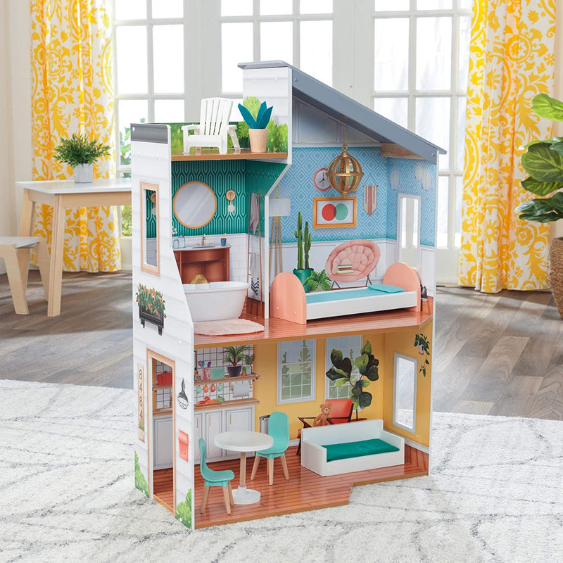 Wooden Dollhouse with Furniture for kids - NuSea