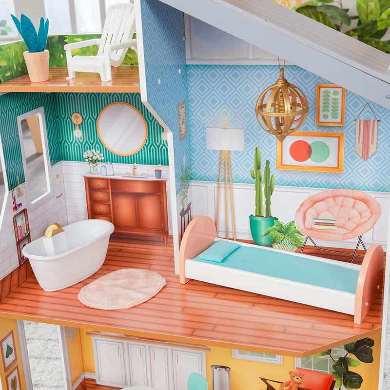 Wooden Dollhouse with Furniture for kids - NuSea