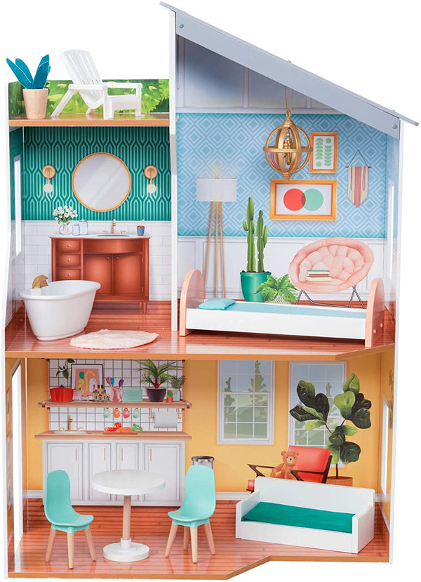 Wooden Dollhouse with Furniture for kids - NuSea