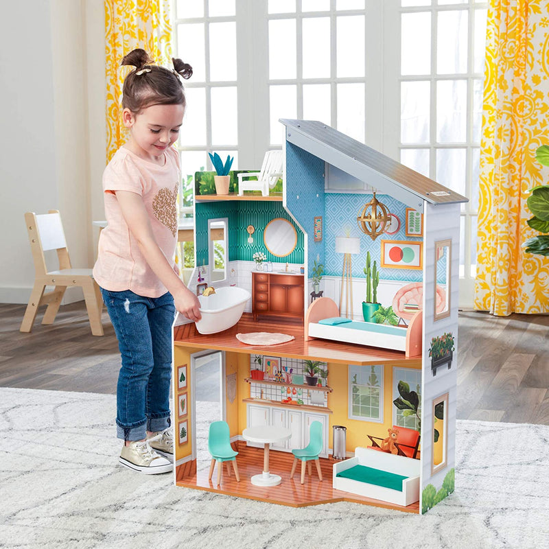 Wooden Dollhouse with Furniture for kids - NuSea