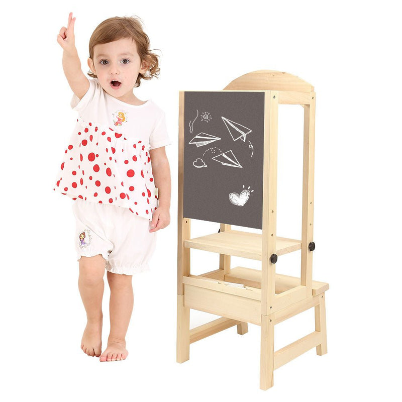 Wooden Kids Step Up Kitchen Helper with Black Drawing Board - NuSea