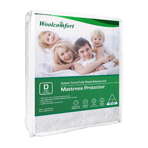 Woolcomfort Cotton Terry Fully Fitted Waterproof Mattress Protector Double Size - NuSea