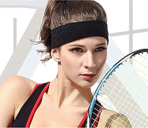 WRISTBAND & HEADBAND SET Tennis Terry Towelling Cotton Sweat Band Team Gym - Black - NuSea