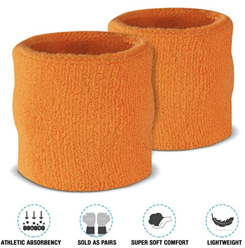 WRISTBAND & HEADBAND SET Tennis Terry Towelling Cotton Sweat Band Team Gym - Orange - NuSea