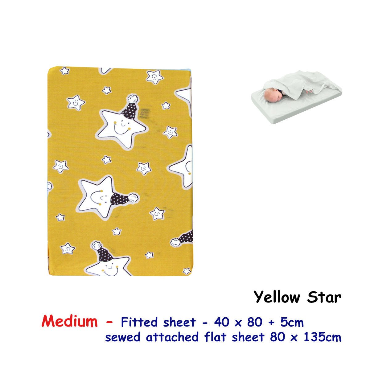 Yellow Star Bassinet Fitted Sheet with a Flat Sheet Sewed Attached - NuSea
