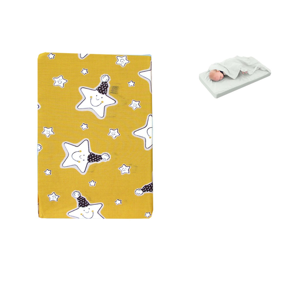 Yellow Star Bassinet Fitted Sheet with a Flat Sheet Sewed Attached - NuSea