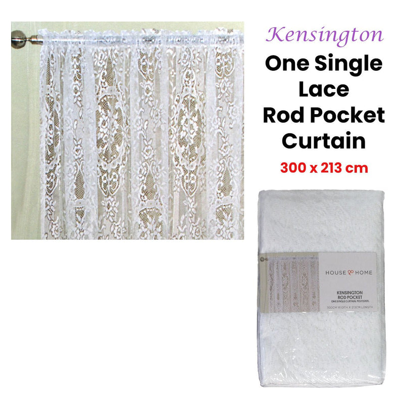 Yours to Love One Kensington White Lace Rod Pocket Curtain 300 x 213 cm - NuSea