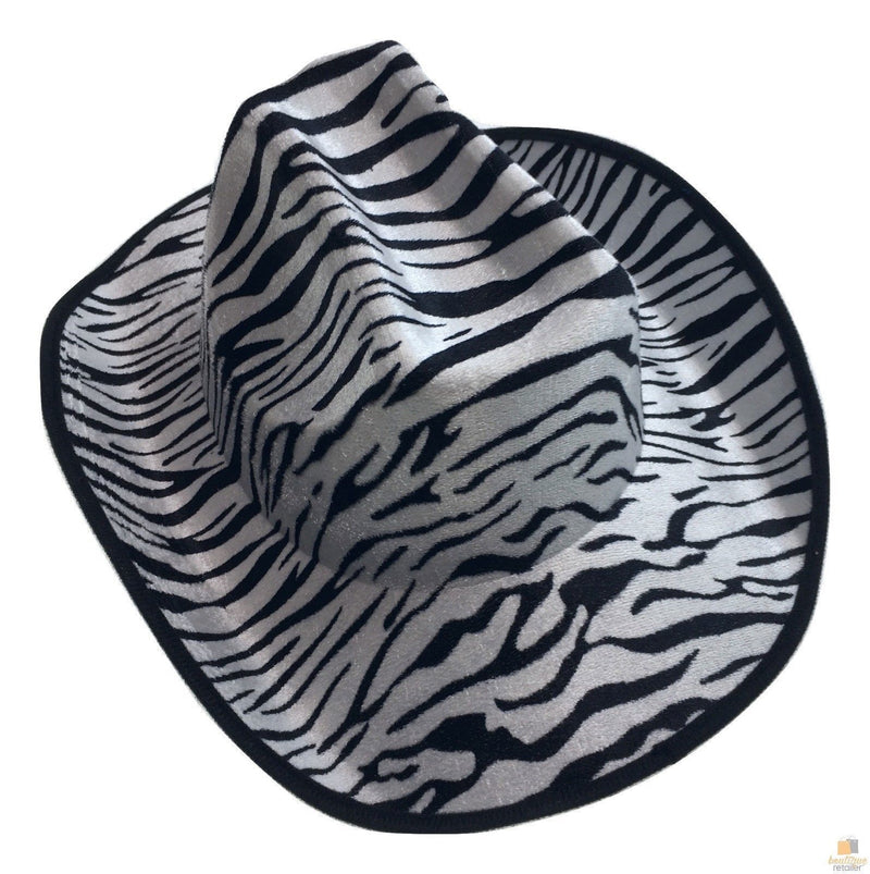 ZEBRA HAT Adult Cowboy Print Wild West Costume Party Fancy Dress Fedora - NuSea