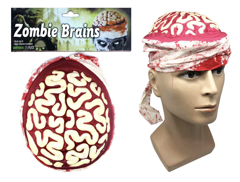 Zombie Brain Skull Cap Costume Halloween Bloody Headpiece Fancy Dress Bandage - NuSea