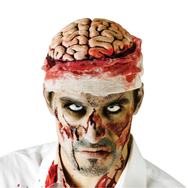 Zombie Brain Skull Cap Costume Halloween Bloody Headpiece Fancy Dress Bandage - NuSea