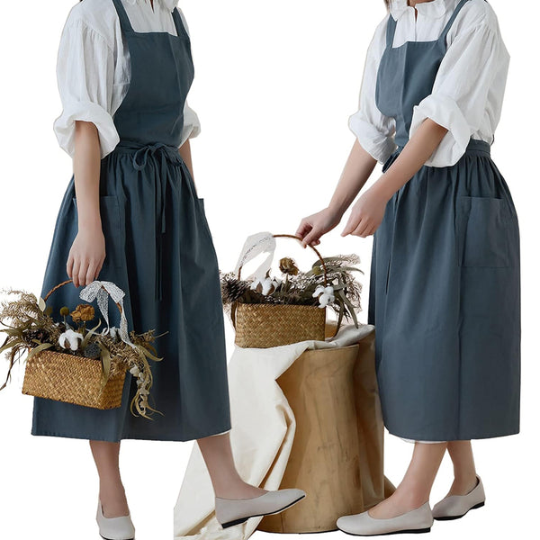 Women Cotton Linen Cross Apron Housework Baking Protector_0