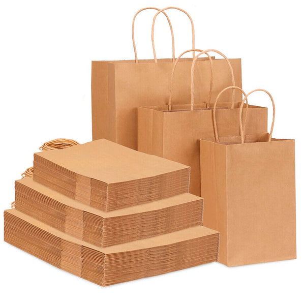50pcs Brown Kraft Paper Bags with Handle for Gifts and Souvenirs - Available in S, M, L_0
