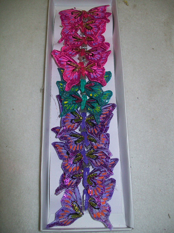 12 Pcs of BUTTERFLY WITH CLIP GLITTER FEATHER - NuSea