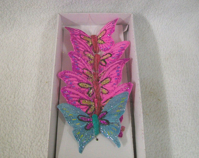 12x BUTTERFLY WITH WIRE PICK GLITTER FEATHER - NuSea