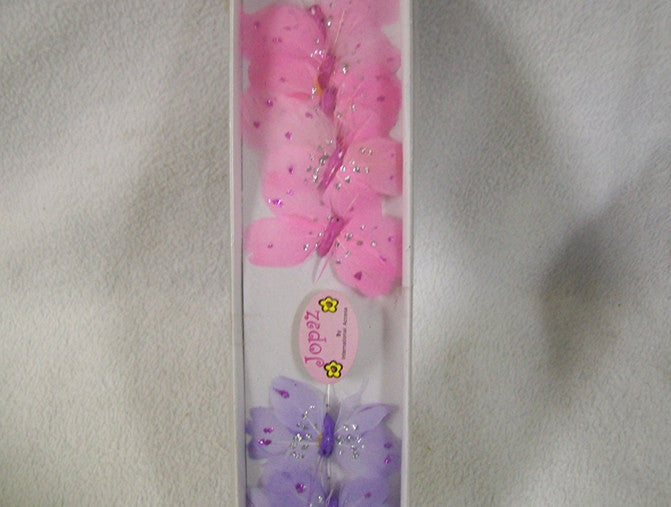 6 xBUTTERFLY WITH WIRE,PICK SOFT EDGE FEATHER - NuSea