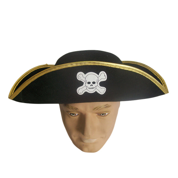 Pirate hat with skeleton badge & gold rim - NuSea