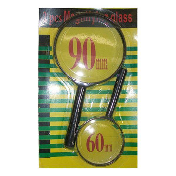 Pack of 2 Magnifying Glass with Handle Magnifiers 90mm and 60mm Zooming Lens Reading - NuSea
