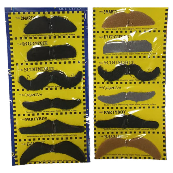 Black and colourful Party Mustaches total 12 PCs - NuSea