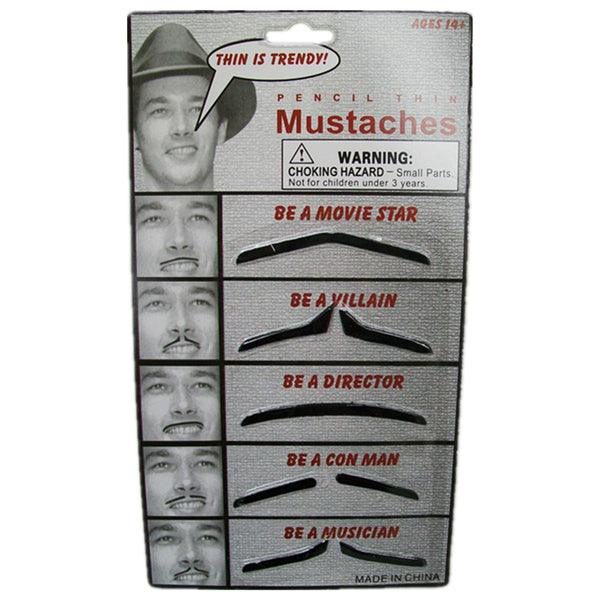 5 Assorted pencil thin mustaches on card - NuSea