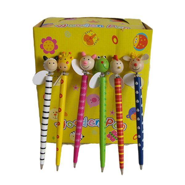 6x Wooden pens wit animal toy on tip - NuSea